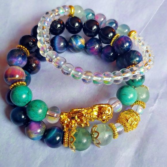 Galaxy tiger's eye crystal onyx bracelets stack - Picture 5 of 5